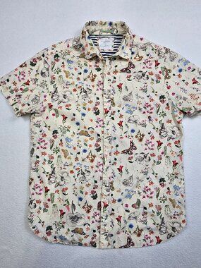 Denim & Flower Ricky Singh Mens Floral Short Sleeve Shirt M Butterflies Insect